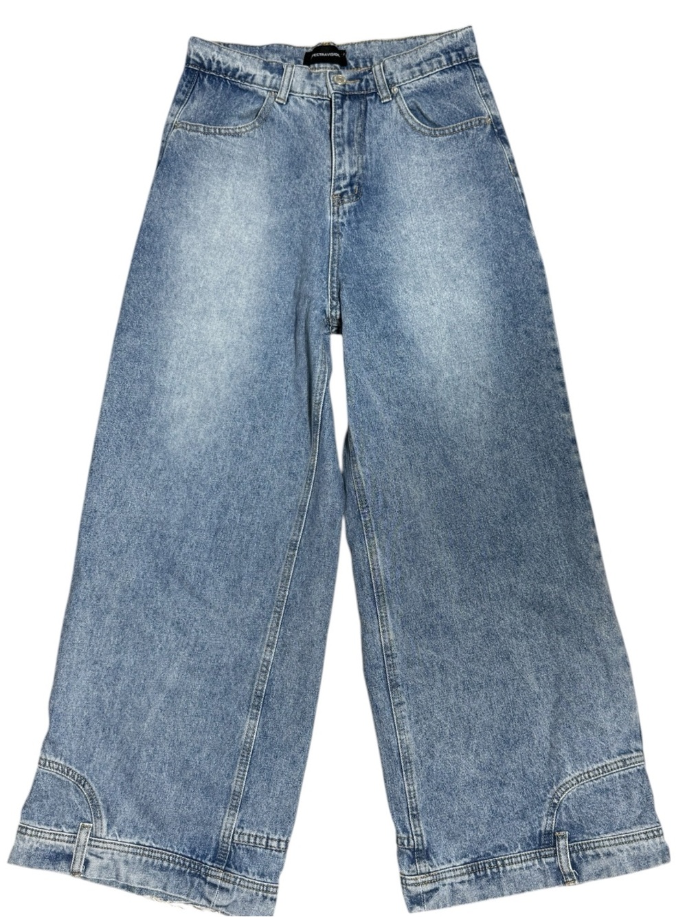 Reverse Worn Wide Leg Denim Jeans - Y2K Baggy Skate Pants with Inverted Pockets - Picture 2 of 7